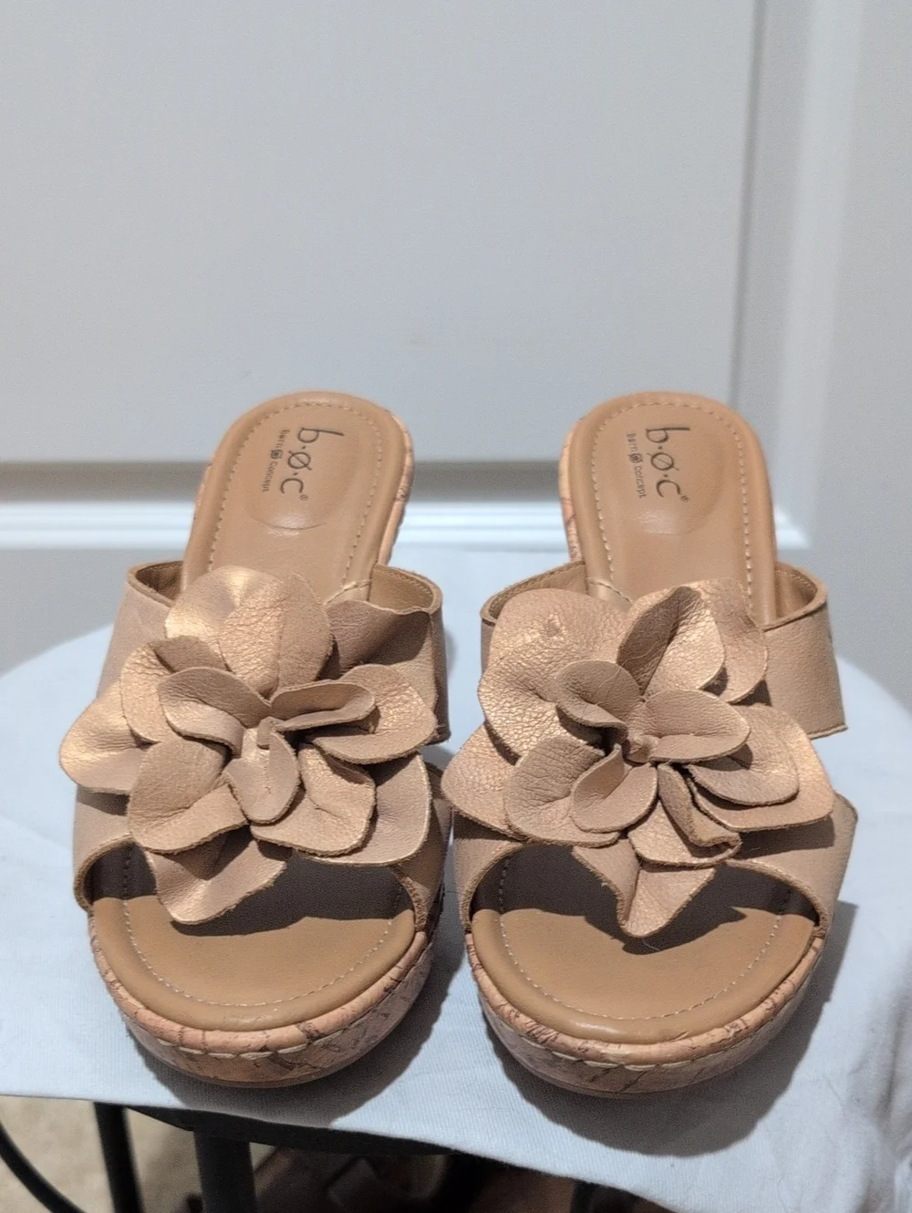 BOC Leather Upper Floral Tan Wedge